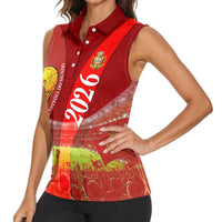 Custom Portugal Football World Champions 2026 Women Sleeveless Polo Shirt Golden Shield Crown Crest Soccer Trophy