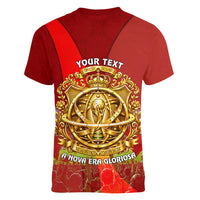 Custom Portugal Football World Champions 2026 Women V-Neck T-Shirt Golden Shield Crown Crest Soccer Trophy