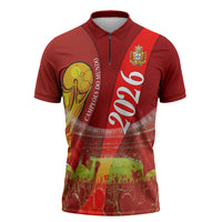Custom Portugal Football World Champions 2026 Zipper Polo Shirt Golden Shield Crown Crest Soccer Trophy