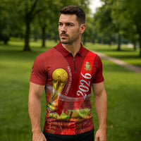 Custom Portugal Football World Champions 2026 Zipper Polo Shirt Golden Shield Crown Crest Soccer Trophy