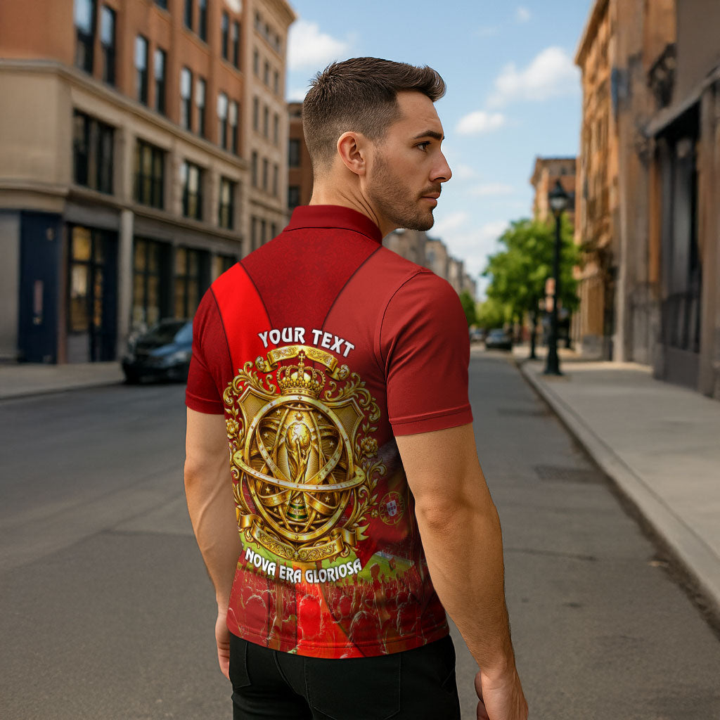 Custom Portugal Football World Champions 2026 Zipper Polo Shirt Golden Shield Crown Crest Soccer Trophy
