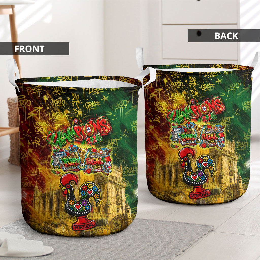 Portugal Football Champions 2026 Laundry Basket Urban Graffiti Street Art Galo De Barcelos
