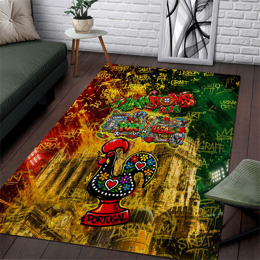 Portugal Football Champions 2026 Area Rug Urban Graffiti Street Art Galo De Barcelos