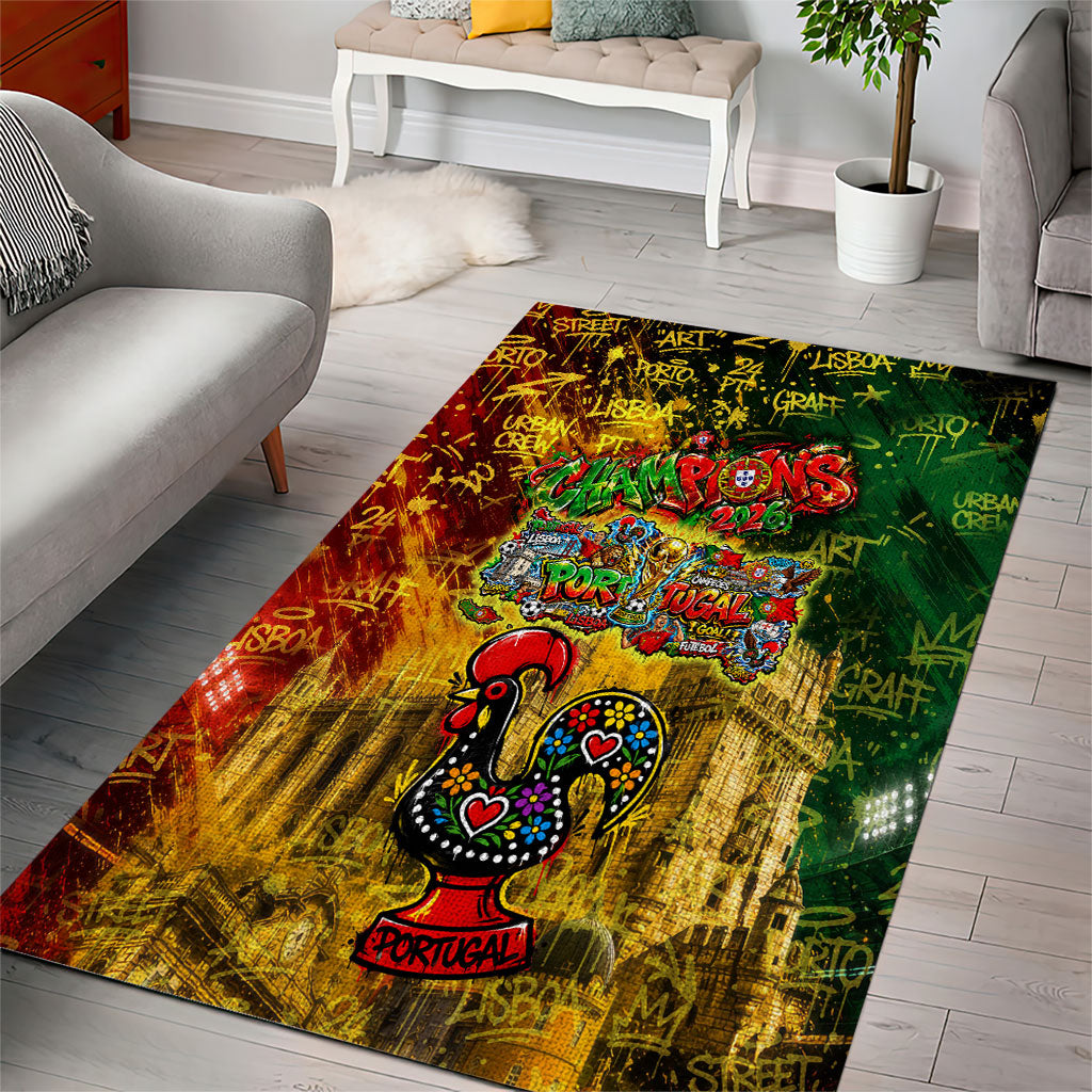 Portugal Football Champions 2026 Area Rug Urban Graffiti Street Art Galo De Barcelos