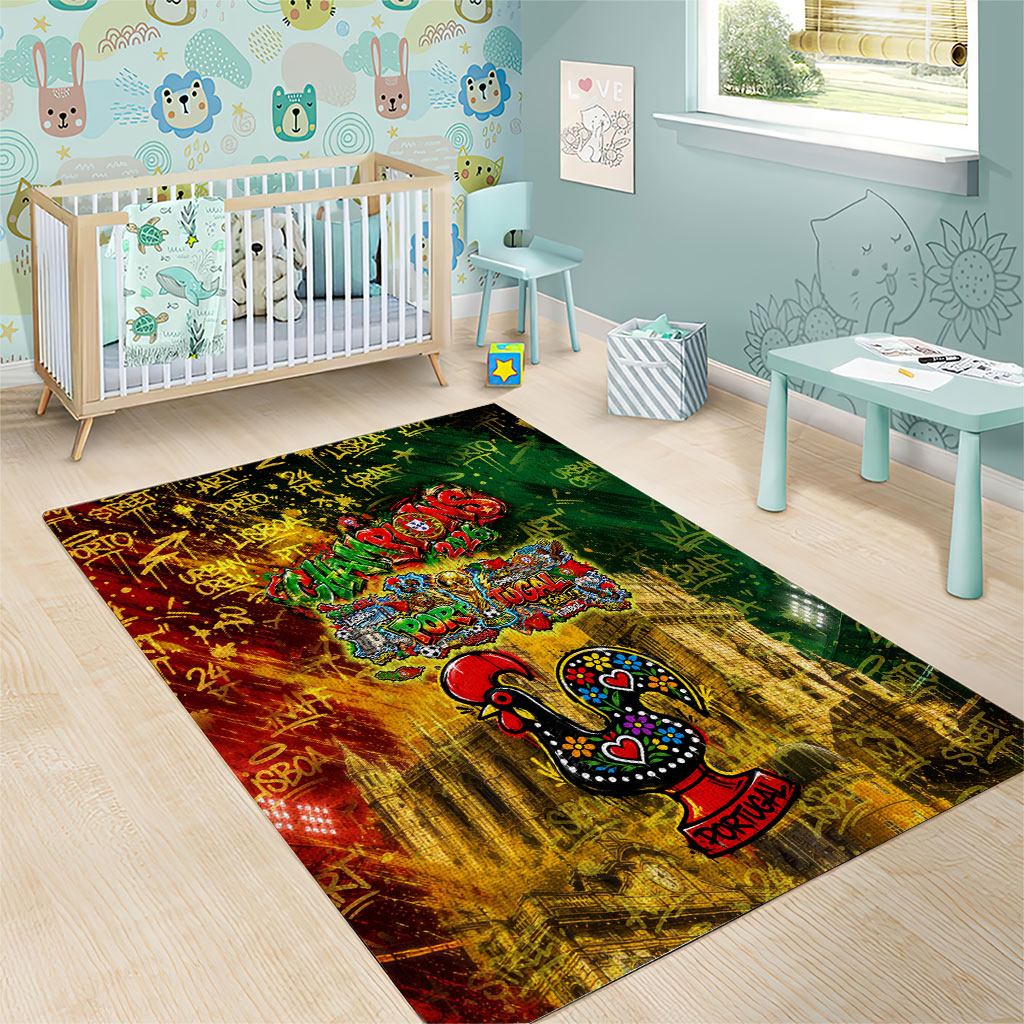 Portugal Football Champions 2026 Area Rug Urban Graffiti Street Art Galo De Barcelos