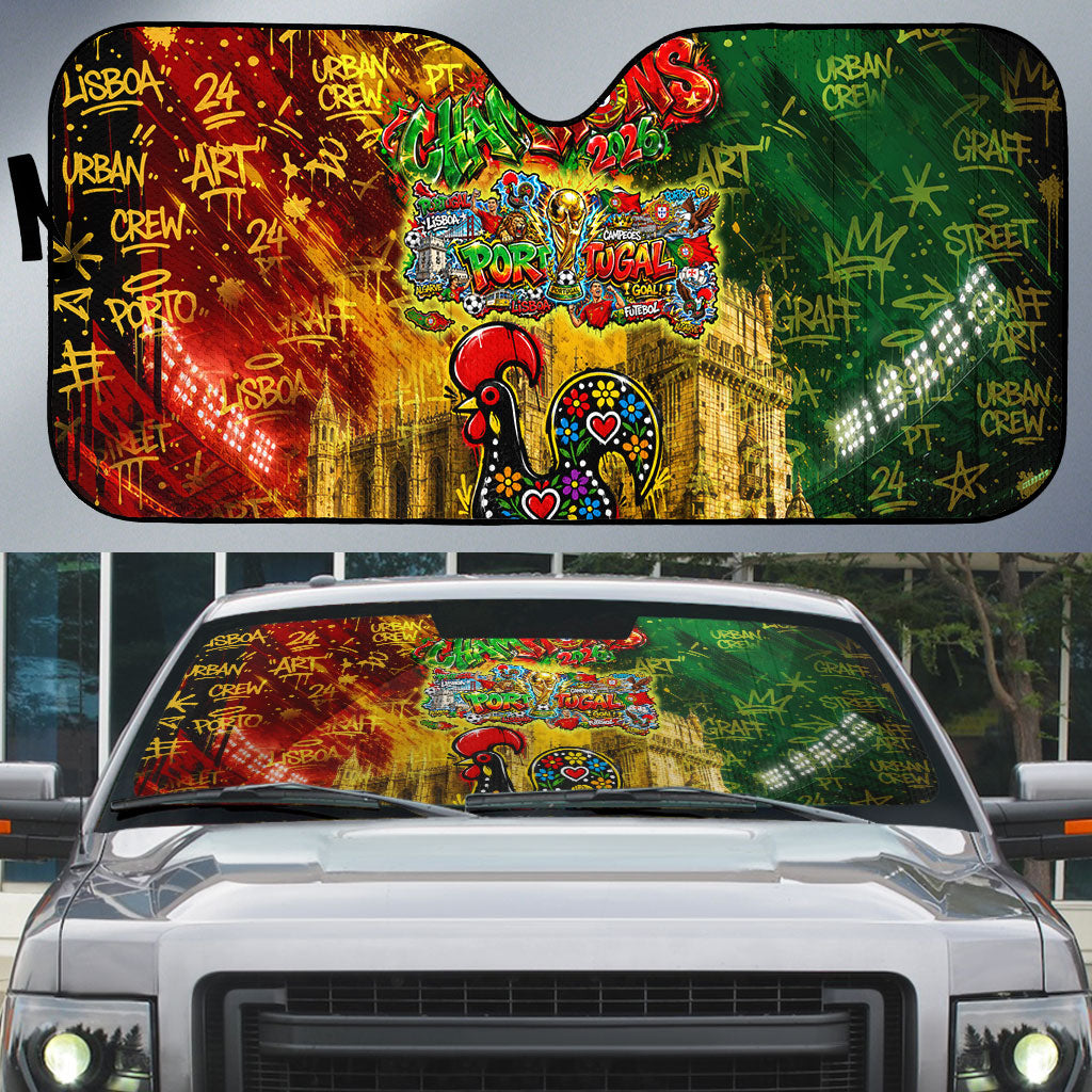 Portugal Football Champions 2026 Auto Sun Shade Urban Graffiti Street Art Galo De Barcelos