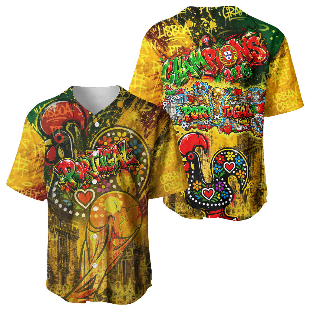 Portugal Football Champions 2026 Baseball Jersey Urban Graffiti Street Art Galo De Barcelos