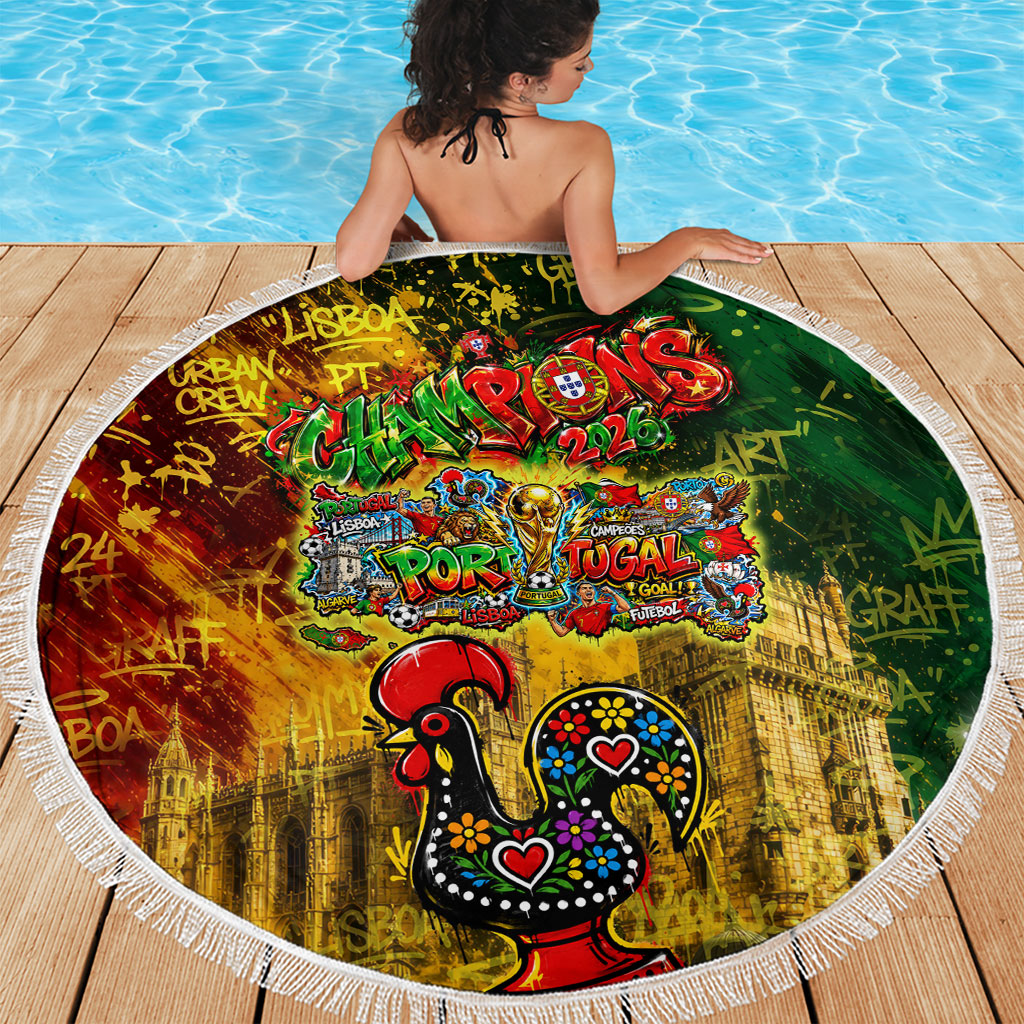 Portugal Football Champions 2026 Beach Blanket Urban Graffiti Street Art Galo De Barcelos