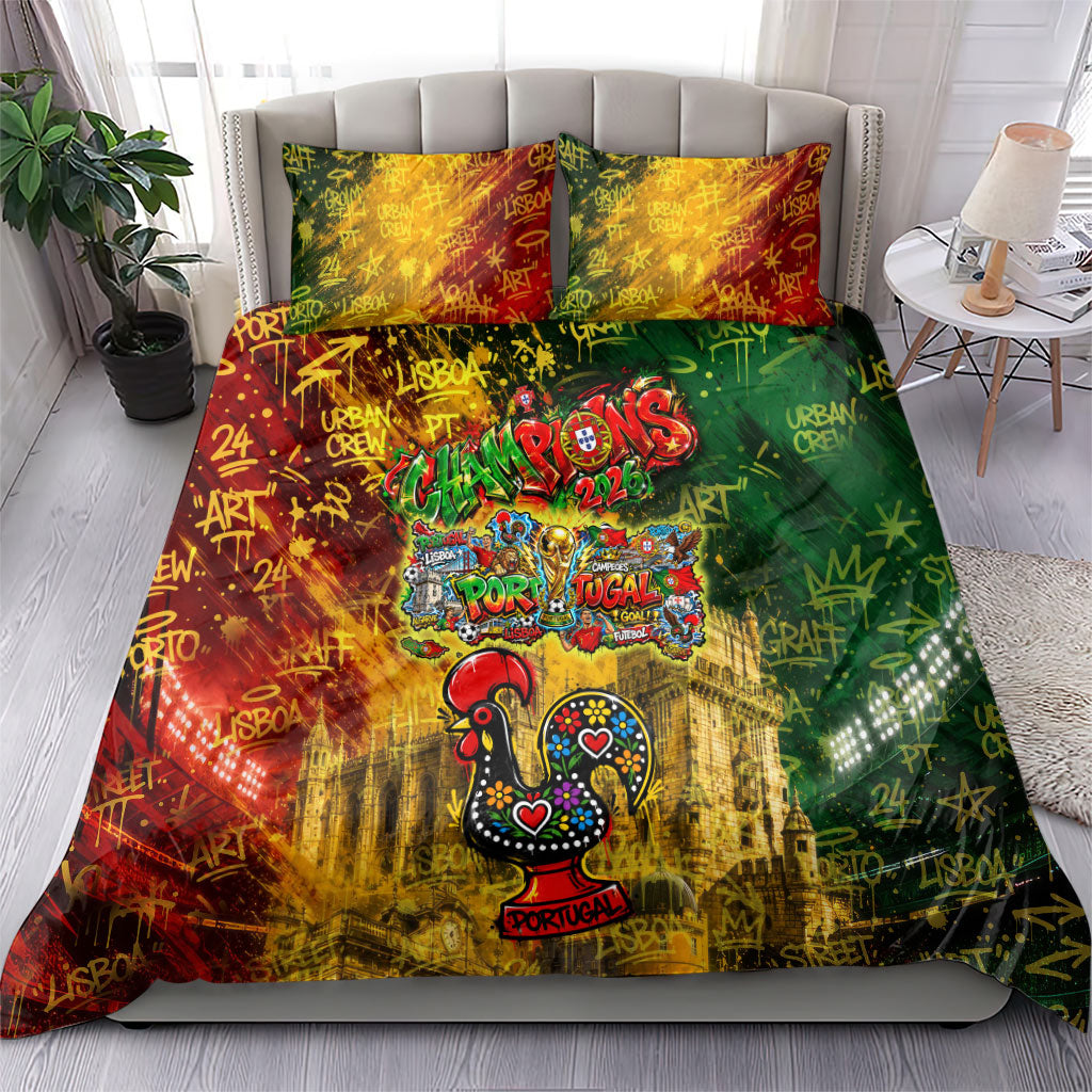 Portugal Football Champions 2026 Bedding Set Urban Graffiti Street Art Galo De Barcelos