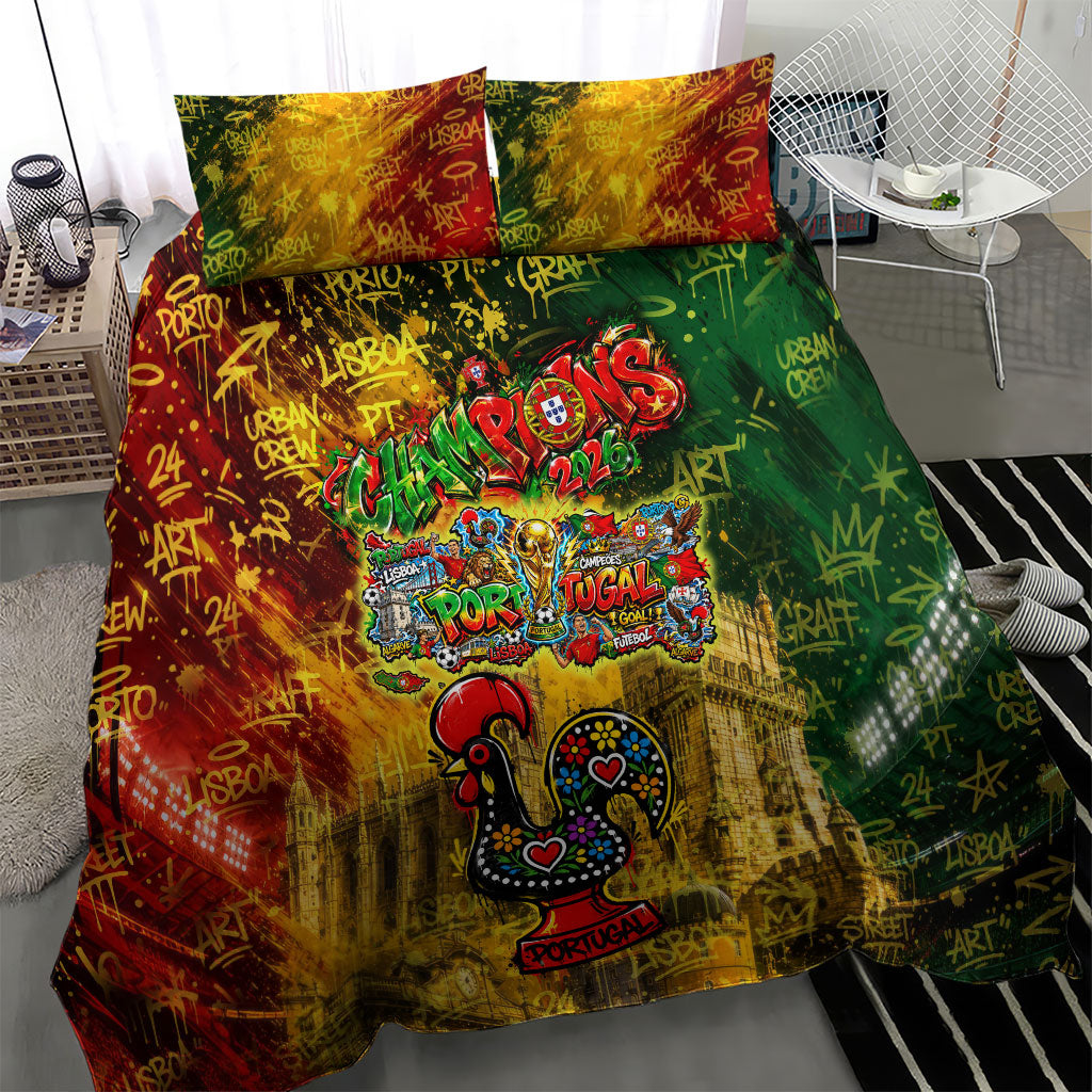Portugal Football Champions 2026 Bedding Set Urban Graffiti Street Art Galo De Barcelos