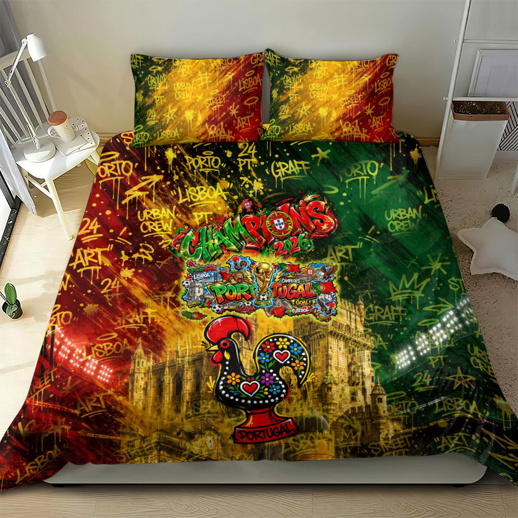 Portugal Football Champions 2026 Bedding Set Urban Graffiti Street Art Galo De Barcelos