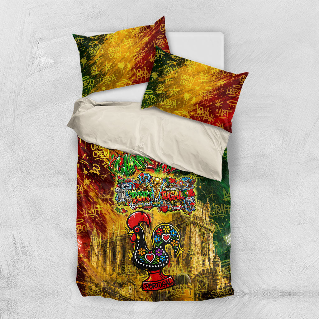 Portugal Football Champions 2026 Bedding Set Urban Graffiti Street Art Galo De Barcelos