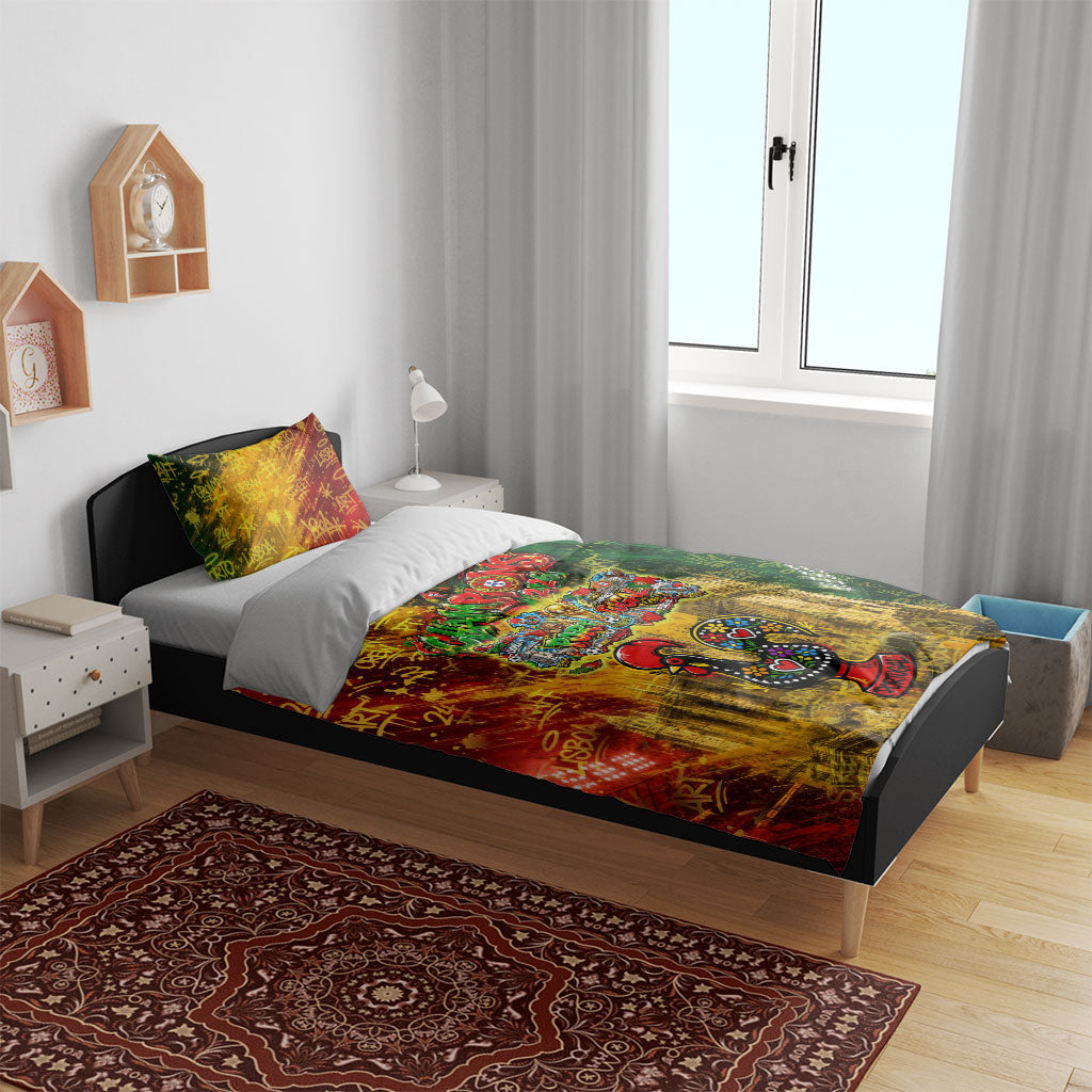 Portugal Football Champions 2026 Bedding Set Urban Graffiti Street Art Galo De Barcelos