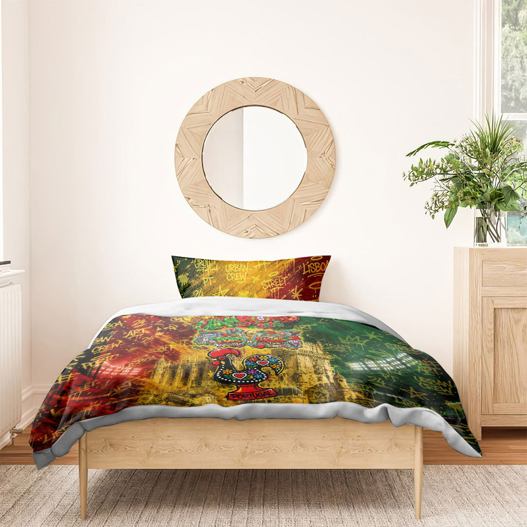 Portugal Football Champions 2026 Bedding Set Urban Graffiti Street Art Galo De Barcelos
