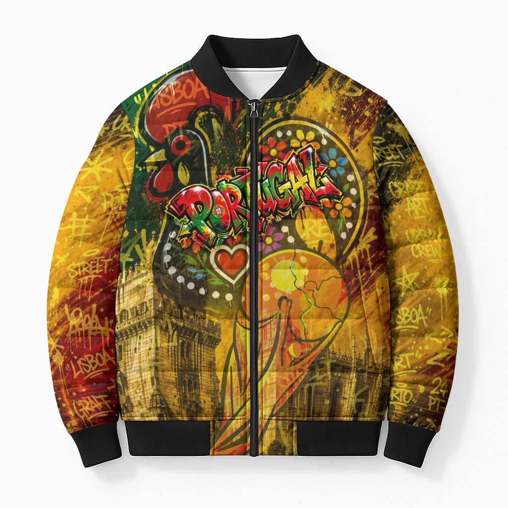Portugal Football Champions 2026 Bomber Puffer Jacket Urban Graffiti Street Art Galo De Barcelos