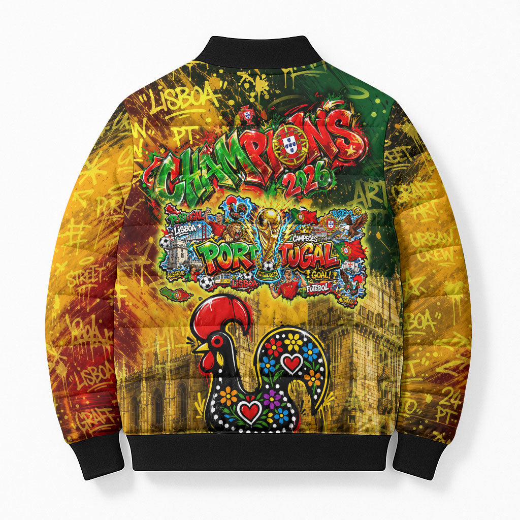 Portugal Football Champions 2026 Bomber Puffer Jacket Urban Graffiti Street Art Galo De Barcelos