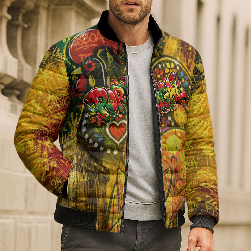 Portugal Football Champions 2026 Bomber Puffer Jacket Urban Graffiti Street Art Galo De Barcelos
