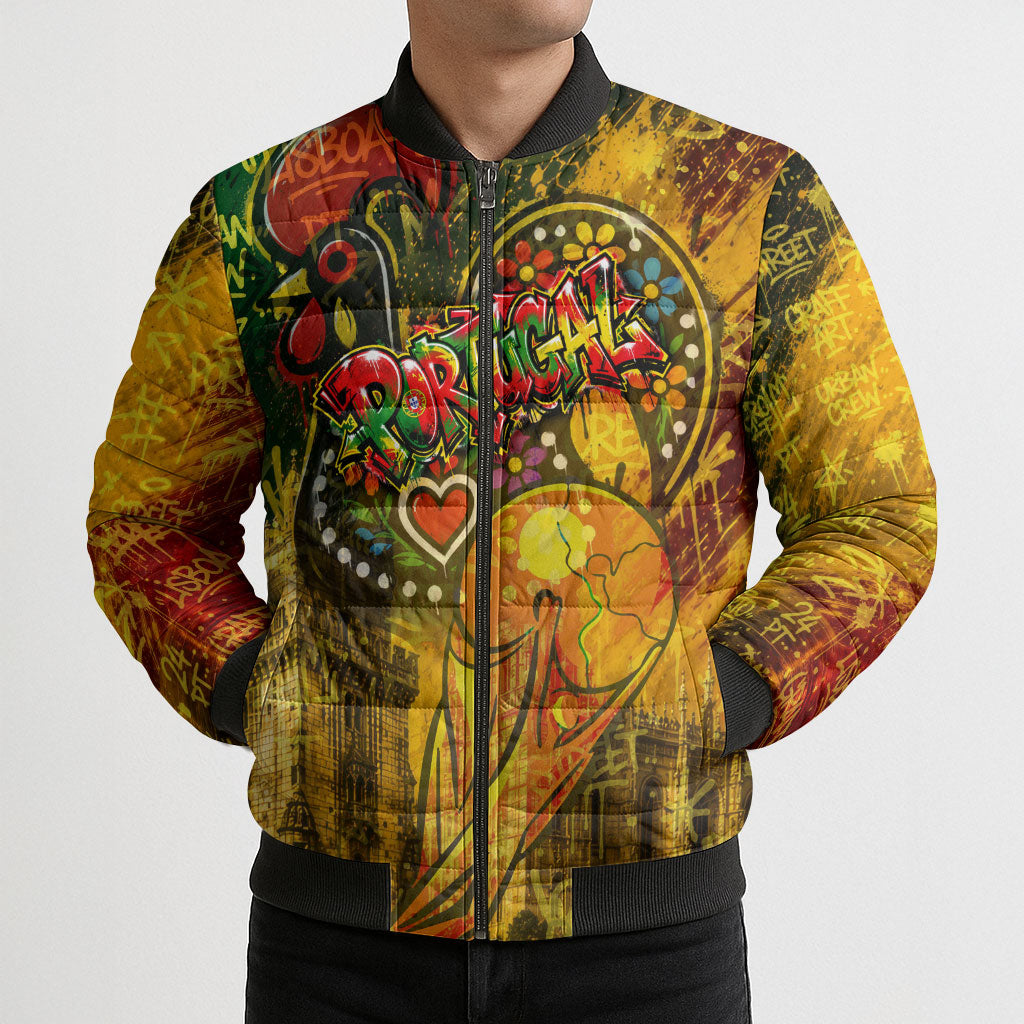 Portugal Football Champions 2026 Bomber Puffer Jacket Urban Graffiti Street Art Galo De Barcelos