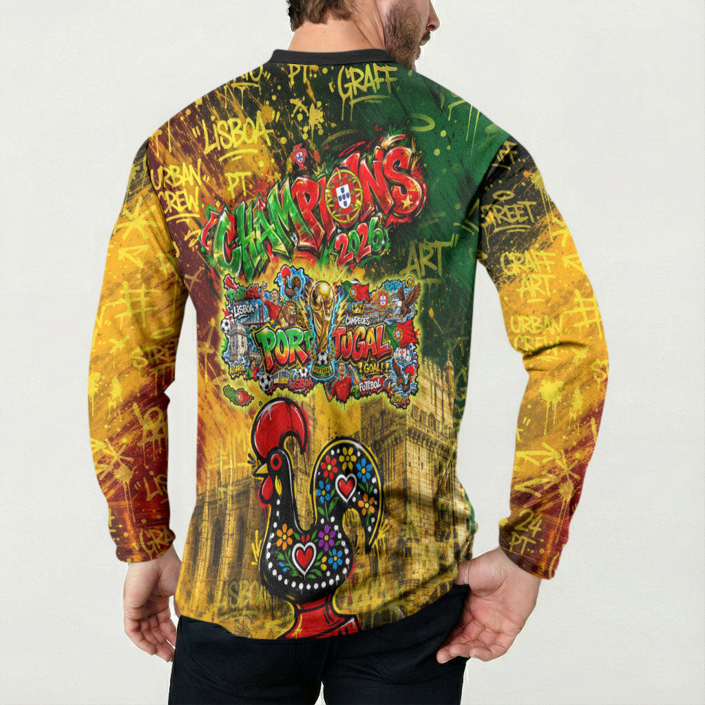 Portugal Football Champions 2026 Button Sweatshirt Urban Graffiti Street Art Galo De Barcelos