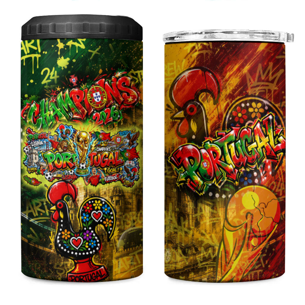 Portugal Football Champions 2026 4 in 1 Can Cooler Tumbler Urban Graffiti Street Art Galo De Barcelos