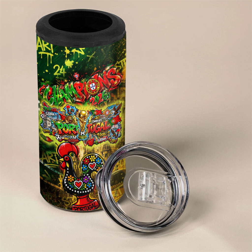 Portugal Football Champions 2026 4 in 1 Can Cooler Tumbler Urban Graffiti Street Art Galo De Barcelos