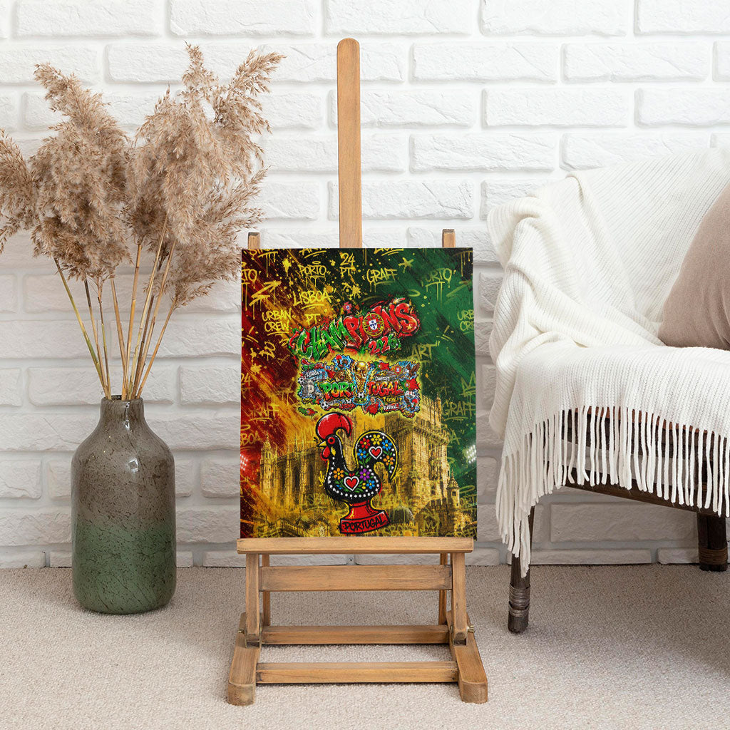 Portugal Football Champions 2026 Canvas Wall Art Urban Graffiti Street Art Galo De Barcelos