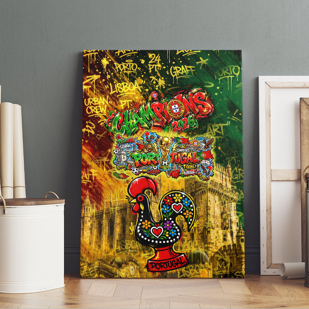Portugal Football Champions 2026 Canvas Wall Art Urban Graffiti Street Art Galo De Barcelos