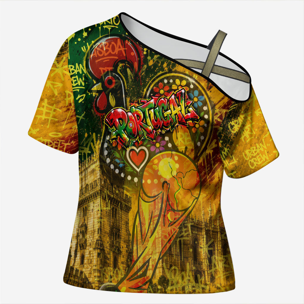 Portugal Football Champions 2026 Cross Shoulder Shirt Urban Graffiti Street Art Galo De Barcelos