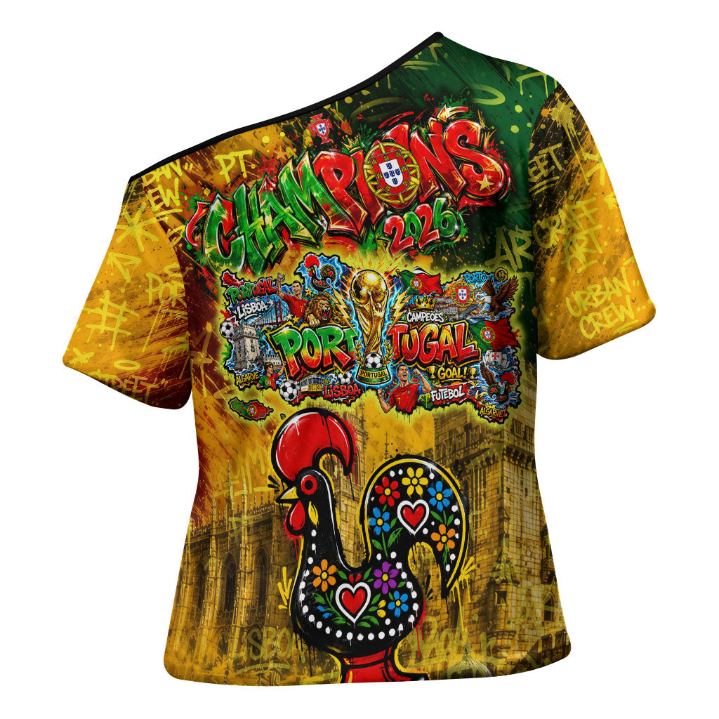 Portugal Football Champions 2026 Cross Shoulder Shirt Urban Graffiti Street Art Galo De Barcelos