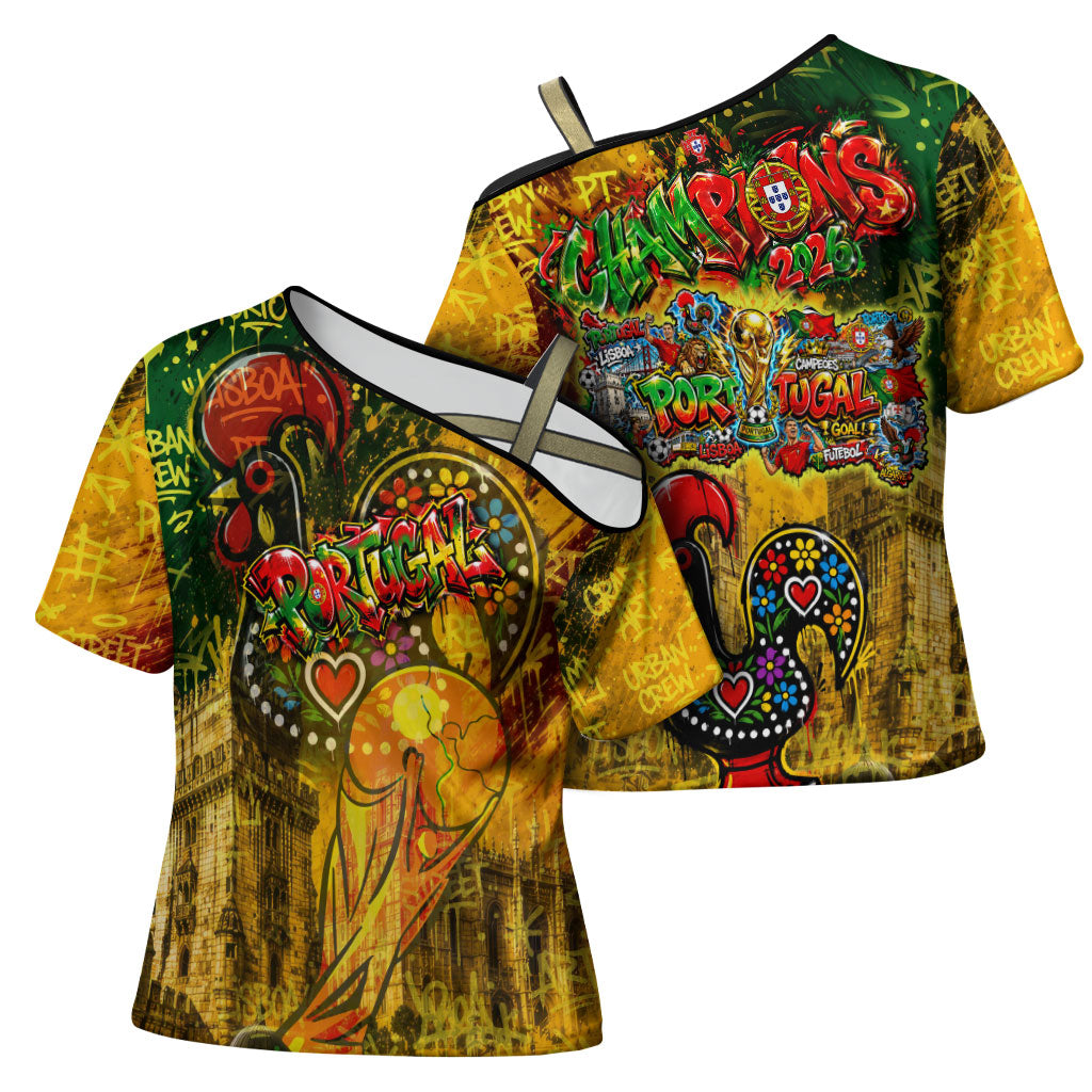 Portugal Football Champions 2026 Cross Shoulder Shirt Urban Graffiti Street Art Galo De Barcelos