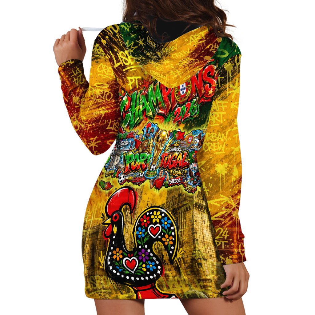 Portugal Football Champions 2026 Hoodie Dress Urban Graffiti Street Art Galo De Barcelos