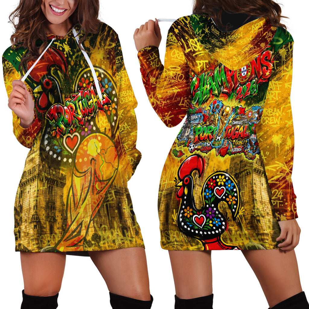 Portugal Football Champions 2026 Hoodie Dress Urban Graffiti Street Art Galo De Barcelos