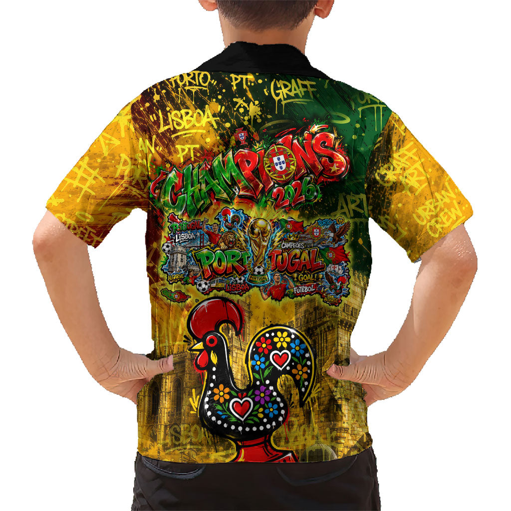 Portugal Football Champions 2026 Kid Hawaiian Shirt Urban Graffiti Street Art Galo De Barcelos