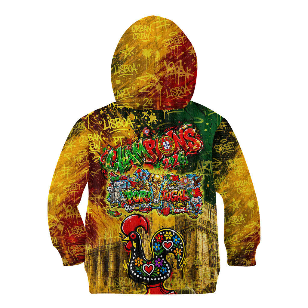 Portugal Football Champions 2026 Kid Hoodie Urban Graffiti Street Art Galo De Barcelos