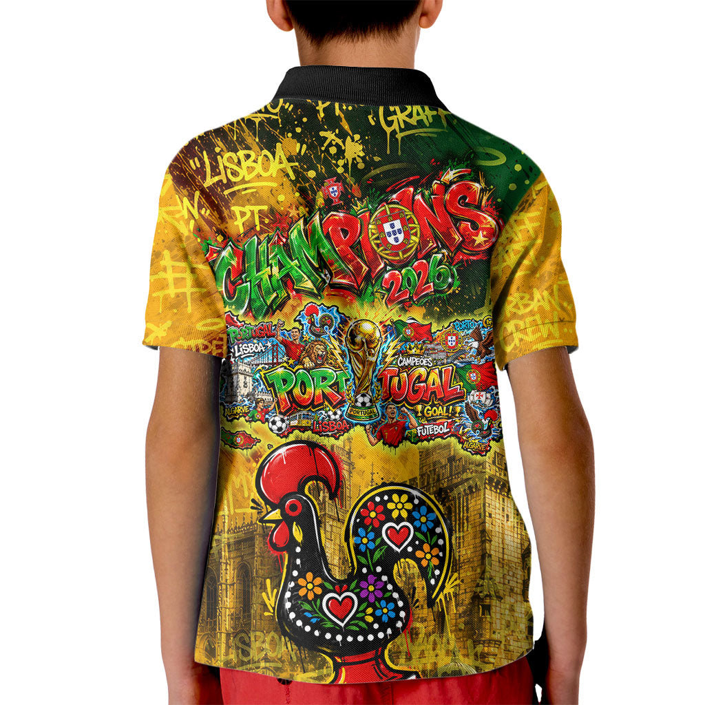 Portugal Football Champions 2026 Kid Polo Shirt Urban Graffiti Street Art Galo De Barcelos
