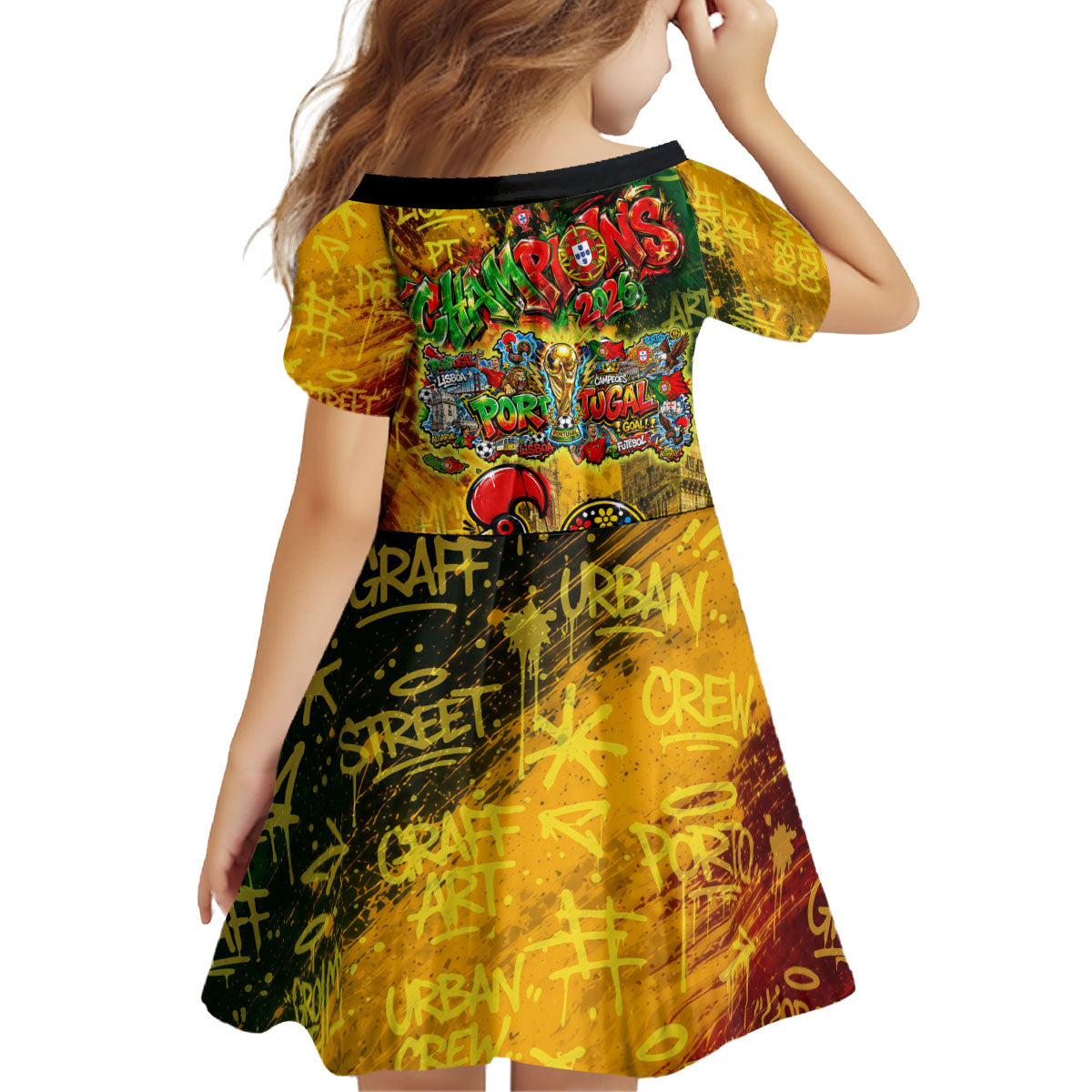 Portugal Football Champions 2026 Kid Short Sleeve Dress Urban Graffiti Street Art Galo De Barcelos