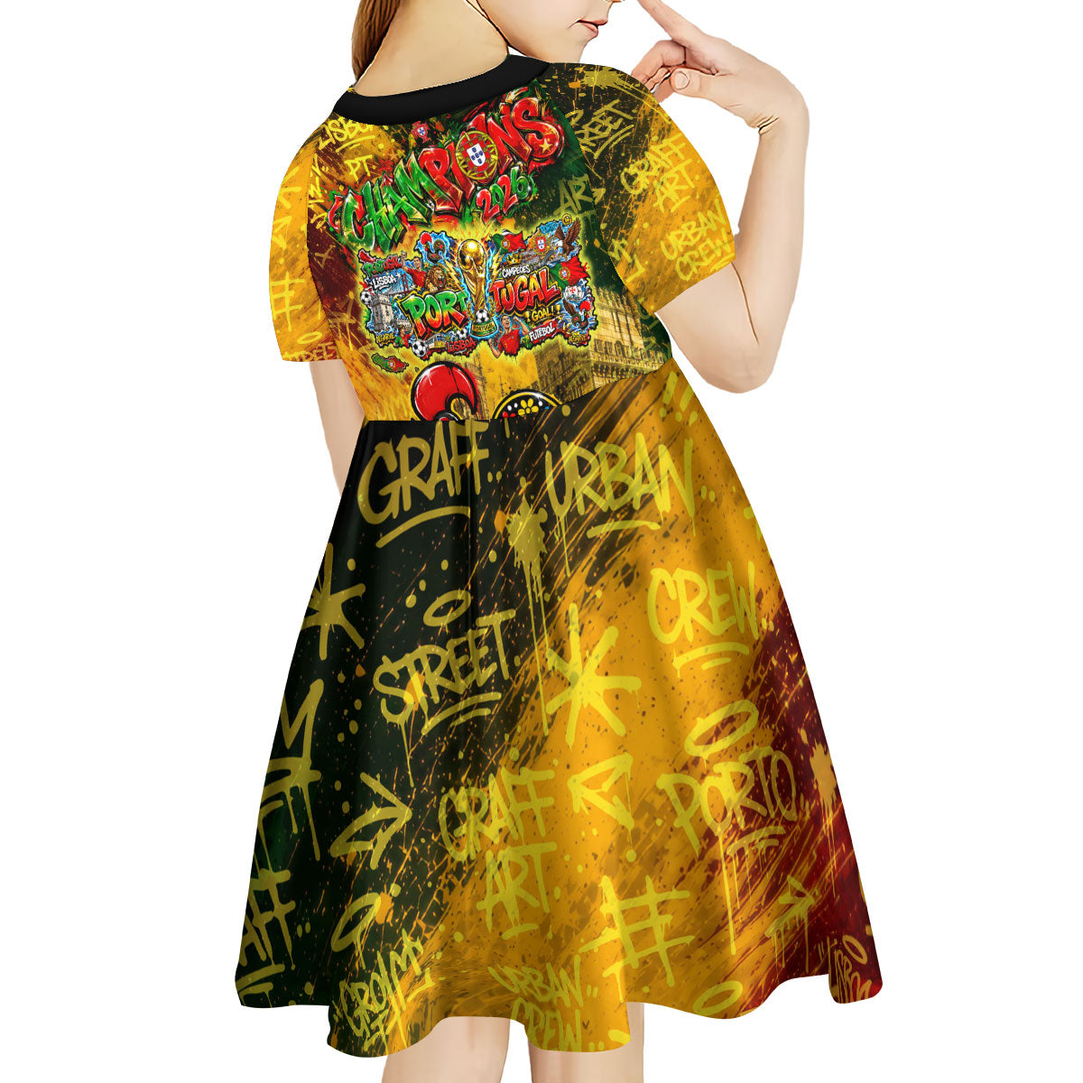 Portugal Football Champions 2026 Kid Short Sleeve Dress Urban Graffiti Street Art Galo De Barcelos