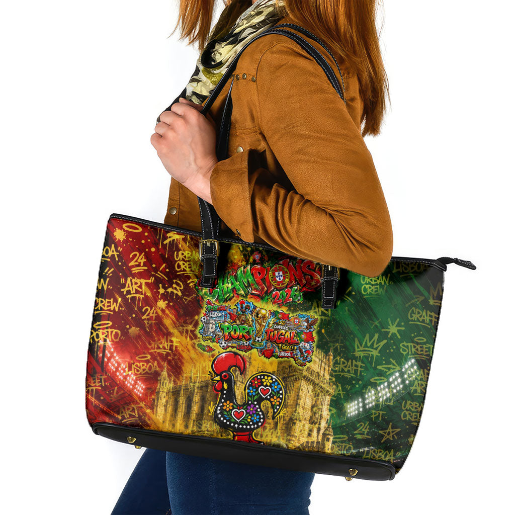 Portugal Football Champions 2026 Leather Tote Bag Urban Graffiti Street Art Galo De Barcelos