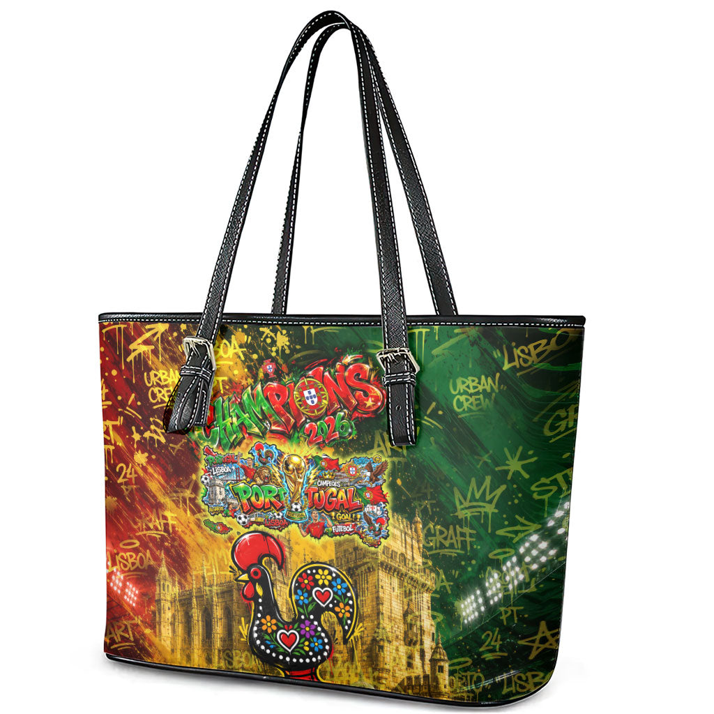 Portugal Football Champions 2026 Leather Tote Bag Urban Graffiti Street Art Galo De Barcelos