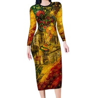 Portugal Football Champions 2026 Long Sleeve Bodycon Dress Urban Graffiti Street Art Galo De Barcelos
