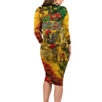 Portugal Football Champions 2026 Long Sleeve Bodycon Dress Urban Graffiti Street Art Galo De Barcelos