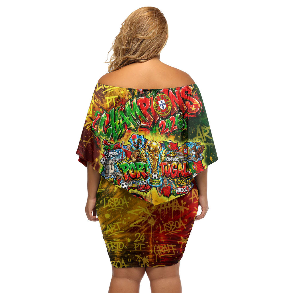 Portugal Football Champions 2026 Off Shoulder Short Dress Urban Graffiti Street Art Galo De Barcelos