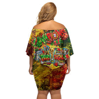 Portugal Football Champions 2026 Off Shoulder Short Dress Urban Graffiti Street Art Galo De Barcelos