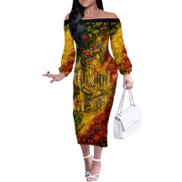 Portugal Football Champions 2026 Off The Shoulder Long Sleeve Dress Urban Graffiti Street Art Galo De Barcelos