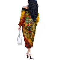 Portugal Football Champions 2026 Off The Shoulder Long Sleeve Dress Urban Graffiti Street Art Galo De Barcelos