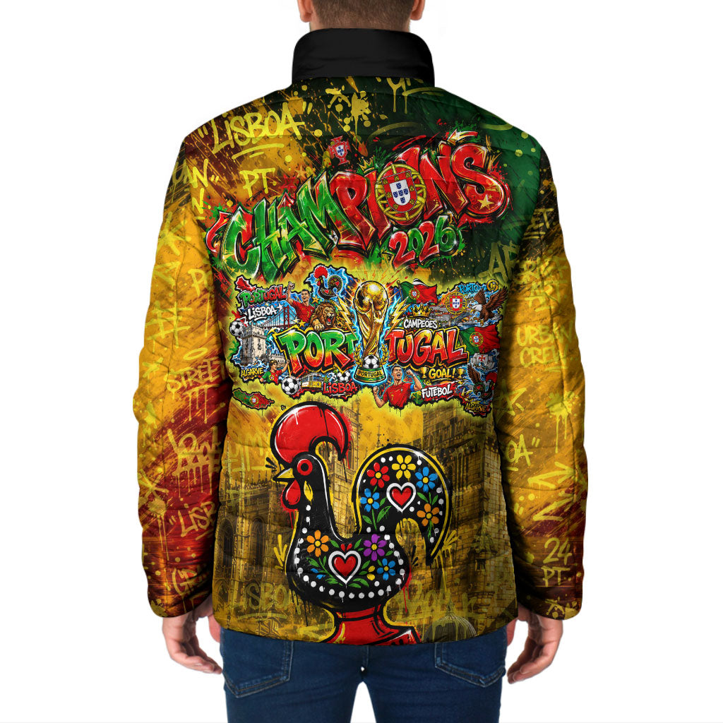 Portugal Football Champions 2026 Padded Jacket Urban Graffiti Street Art Galo De Barcelos