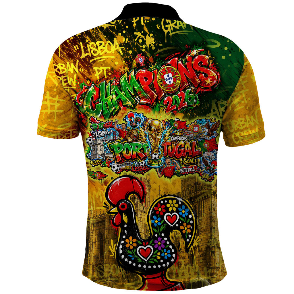 Portugal Football Champions 2026 Polo Shirt Urban Graffiti Street Art Galo De Barcelos