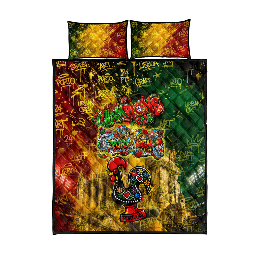 Portugal Football Champions 2026 Quilt Bed Set Urban Graffiti Street Art Galo De Barcelos