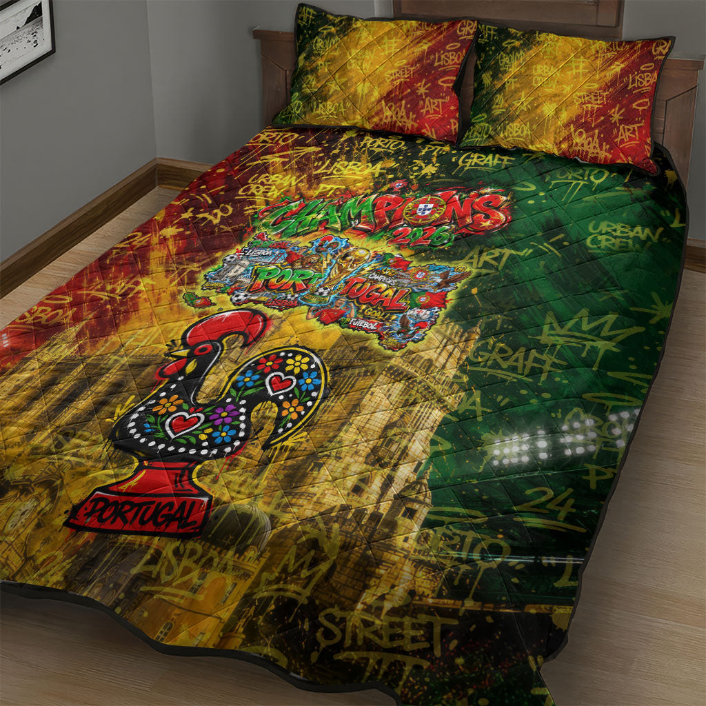 Portugal Football Champions 2026 Quilt Bed Set Urban Graffiti Street Art Galo De Barcelos