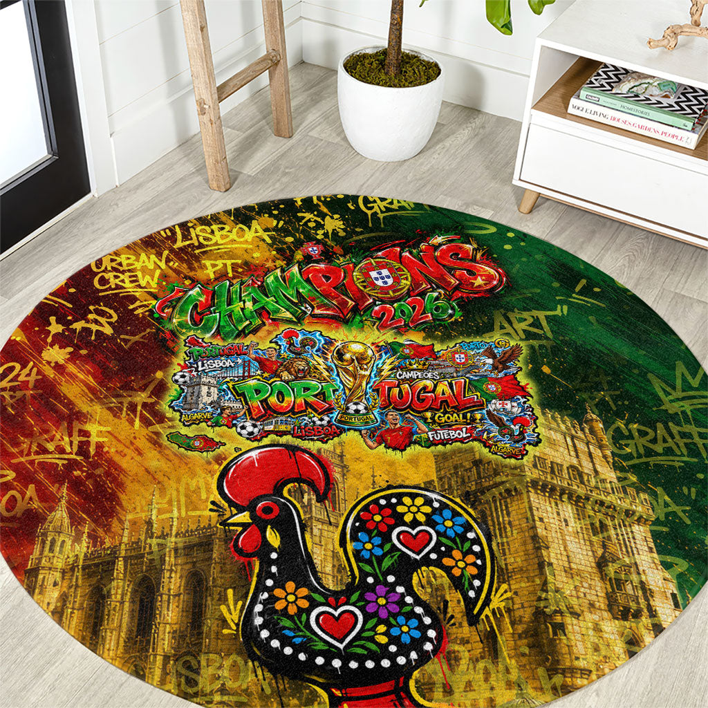 Portugal Football Champions 2026 Round Carpet Urban Graffiti Street Art Galo De Barcelos